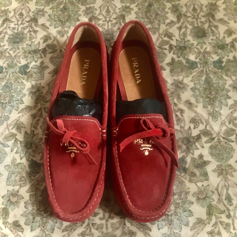 Prada women’s genuine suede leather Coral Red Loafers / flats , SIZE EU:38 - Picture 7 of 7